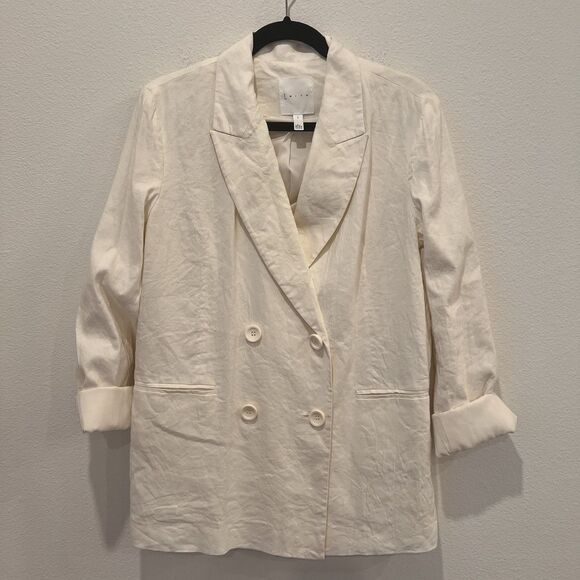 Leith Jackets & Blazers - Leith Cream Linen BlendDouble Breasted Blazer Size L Preppy Office Academia Chic